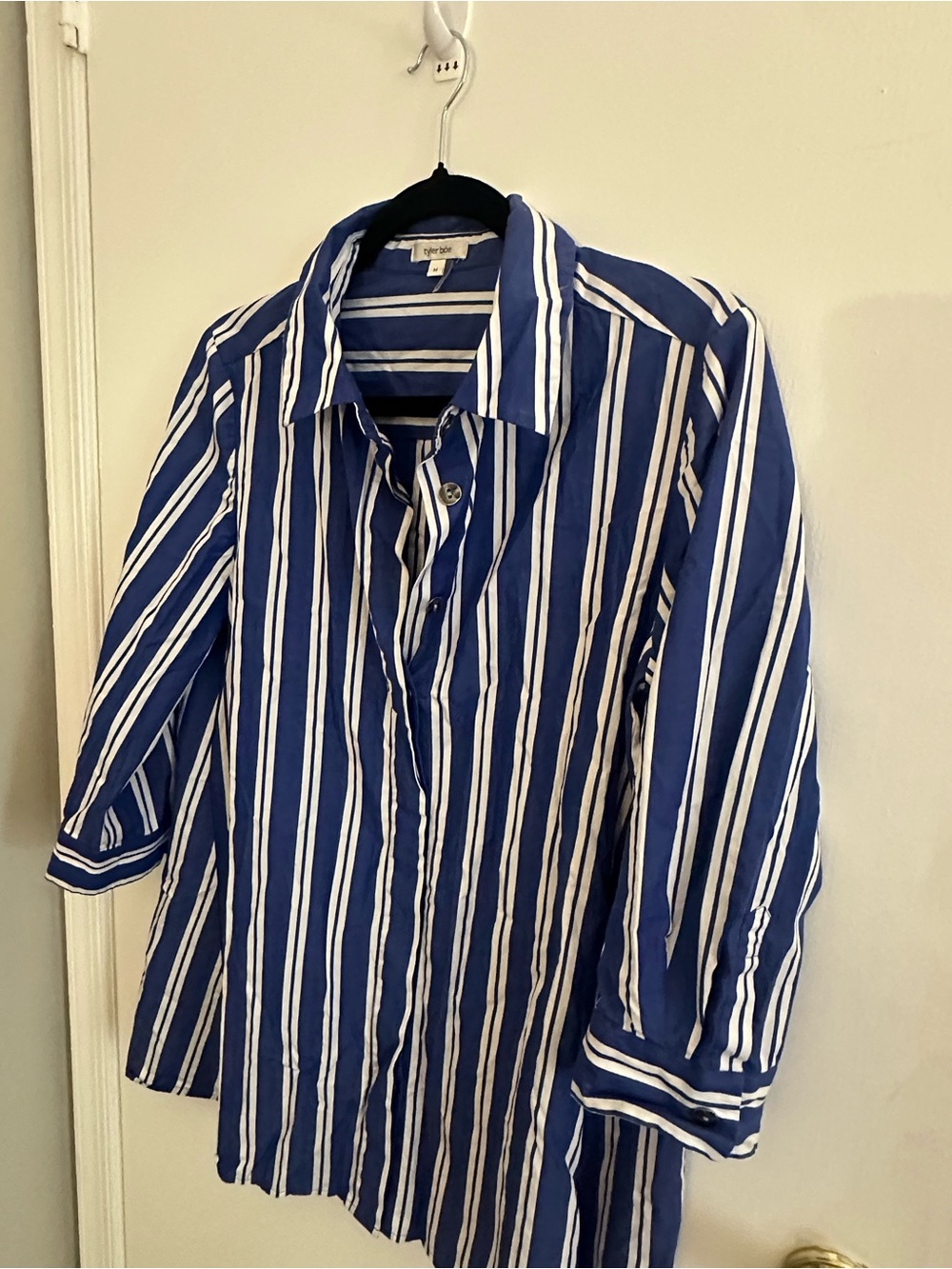 Tyler Boe Blue & White Striped Button Down Shift Tunic